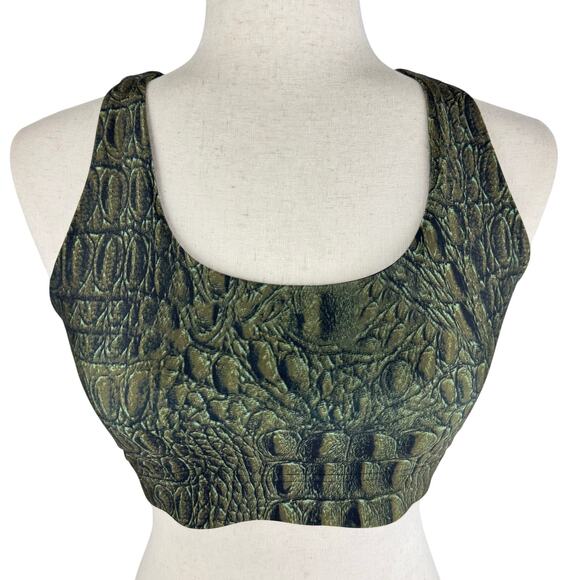 TEREZ NEW YORK RACERBACK HIGH SHINE SPORTS BRA IN OLIVE GREEN NWOT SIZE SMALL - Picture 1 of 5